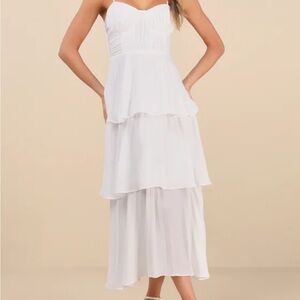 NWT Lulu's Cascading Crush White Tiered Bustier Midi Dress